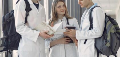 Medical students discussing NEET score for MBBS abroad and university options