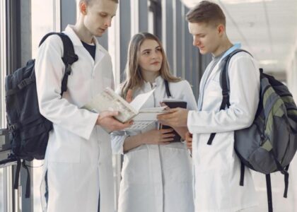 Medical students discussing NEET score for MBBS abroad and university options