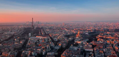 Aerial view of Paris at golden hour for Indian students planning to study in France 2026