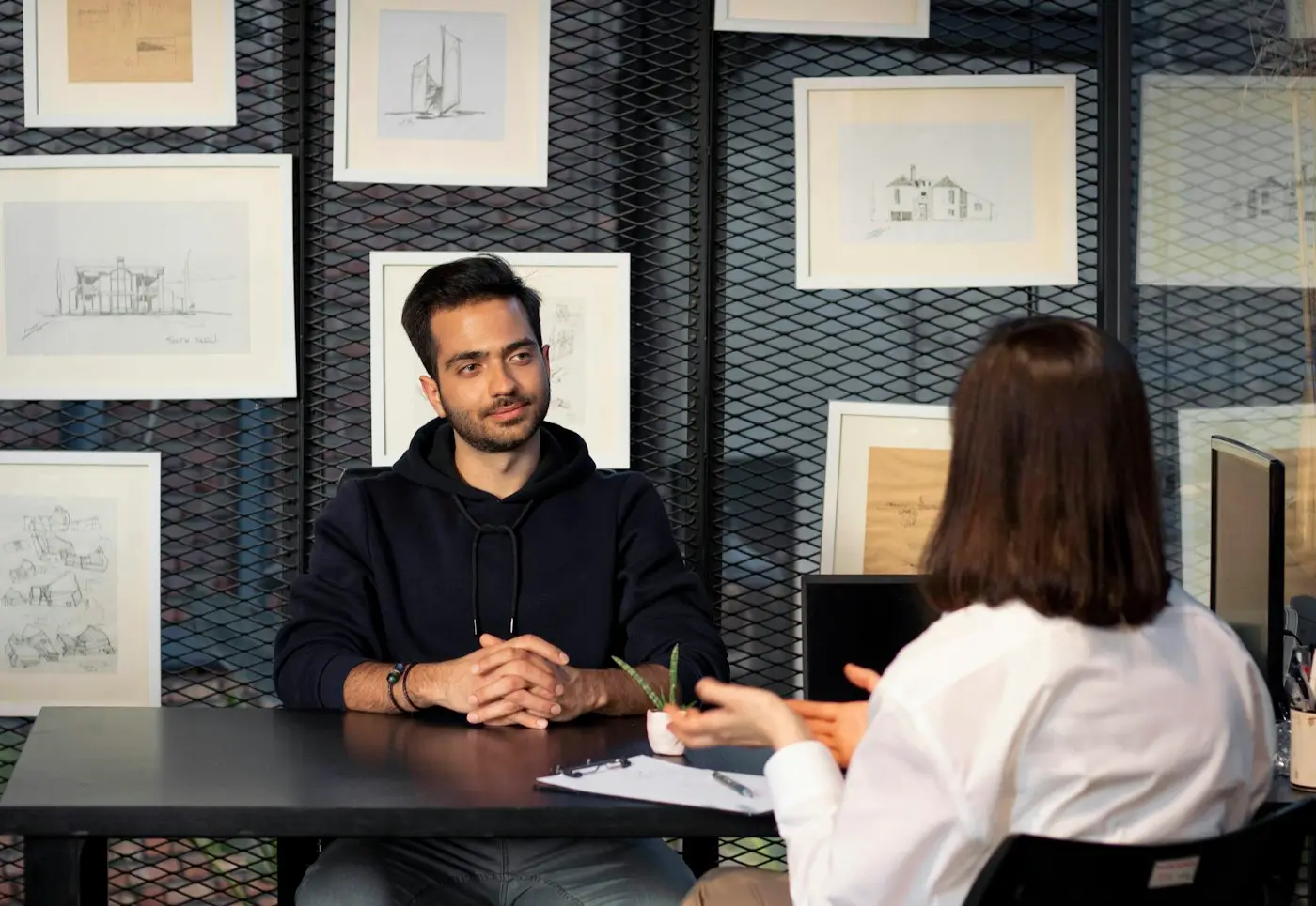 Student answering questions in a mock interview session