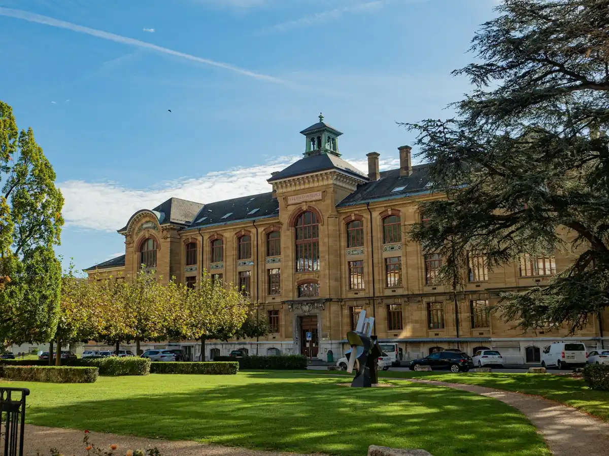 Historic university building in autumn sunshine